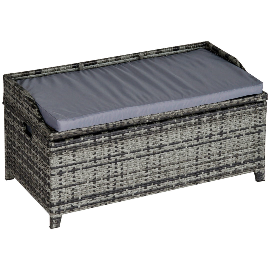 Patio PE Rattan Wicker Storage Basket Box Bench Seat Furniture w/ Cushion Mixed Grey