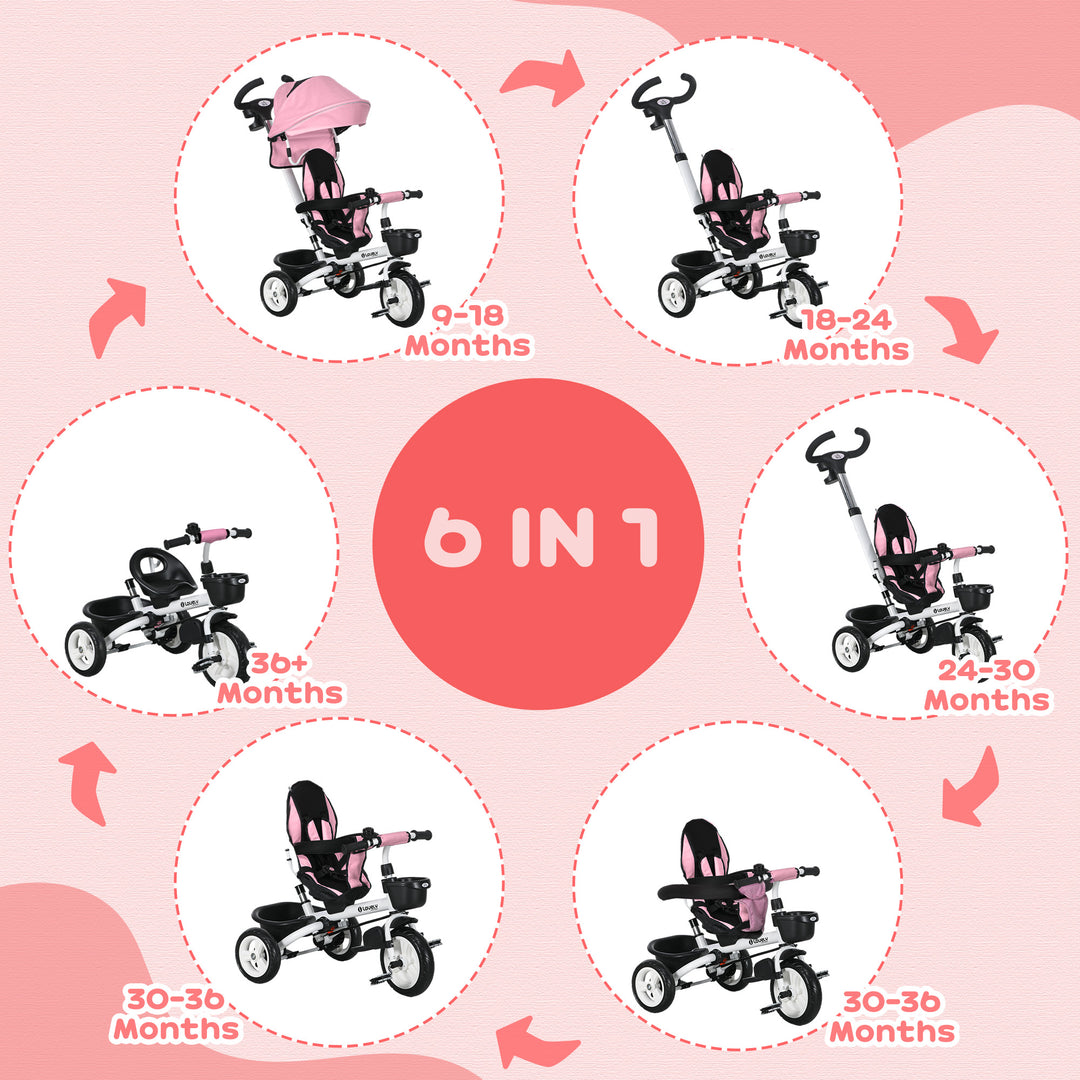 Baby Push Tricycle with Parent Handle for 1-5 Years Old, Pink