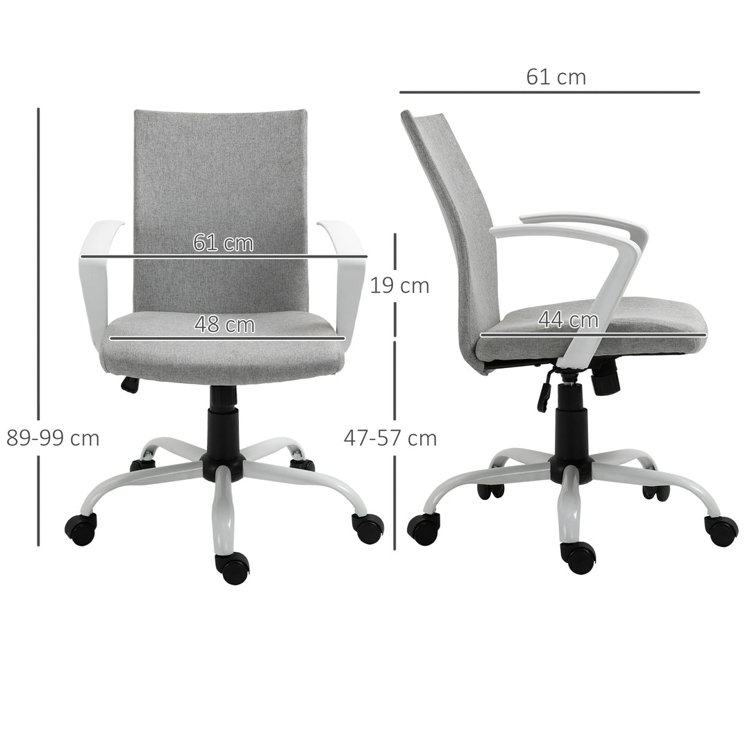 Vinsetto Office Chair Linen Swivel Computer Desk Chair Home Study Task Chair with Wheels, Arm, Adjustable Height, Light Grey