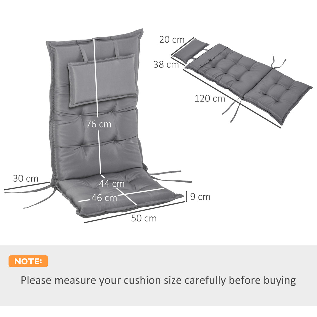 Set of 2 Outdoor Chair Cushions, High Back Padded Patio Chair with Pillow for Indoor and Outdoor Use,20L x 50W x 9D cm Dark Grey