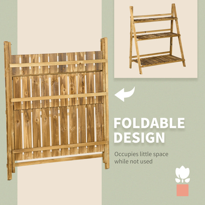 Wooden Folding Flower Pot Stand 3 Tier Garden Planter Display Ladder Gardener Storage Shelves Rack Herb Holder (80L x 37W x 93H (cm))