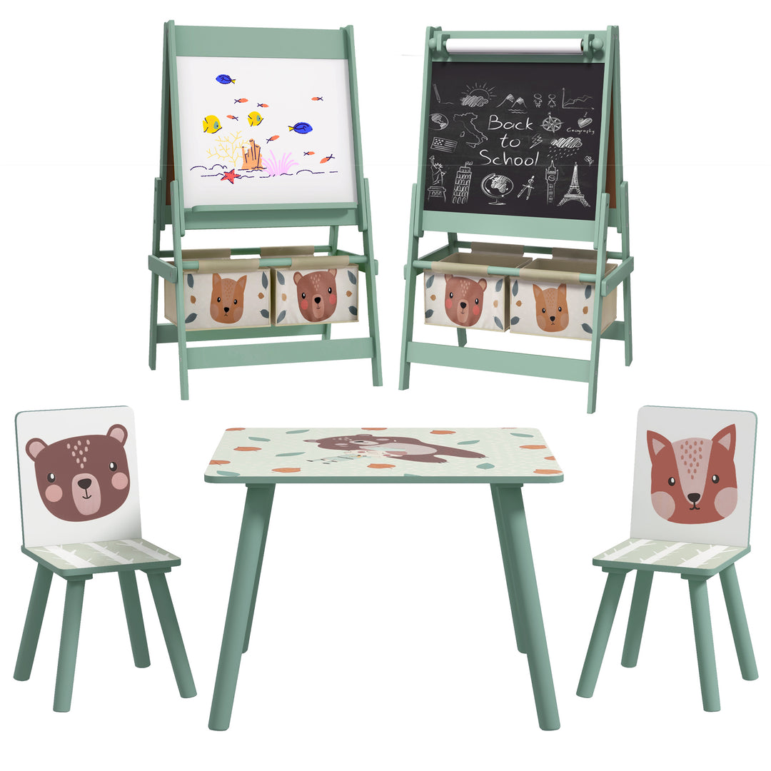 Kids Table and Chair Set and Kids Easel with Paper Roll - Green