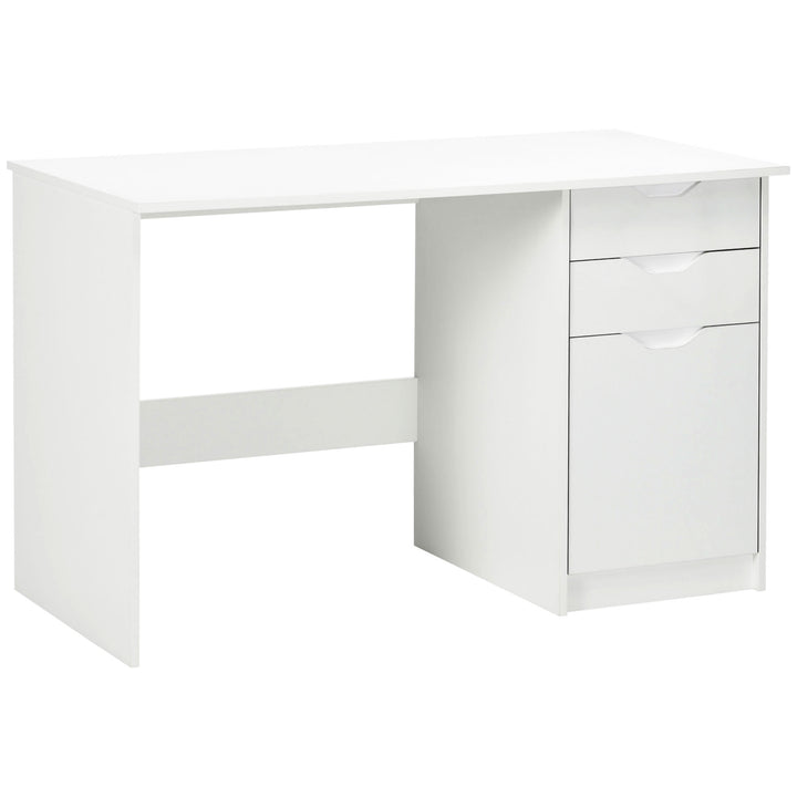 High Gloss Computer Desk with Drawers, Modern Writing Workstation with Storage Cabinet, PC Study Table for Home, Office, Study, White