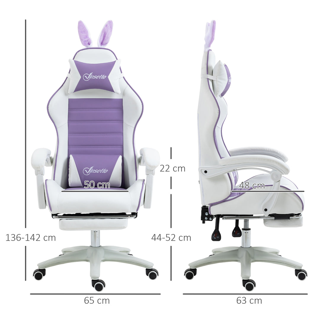 Vinsetto Racing Gaming Chair, Reclining PU Leather Computer Chair with Removable Rabbit Ears, Purple