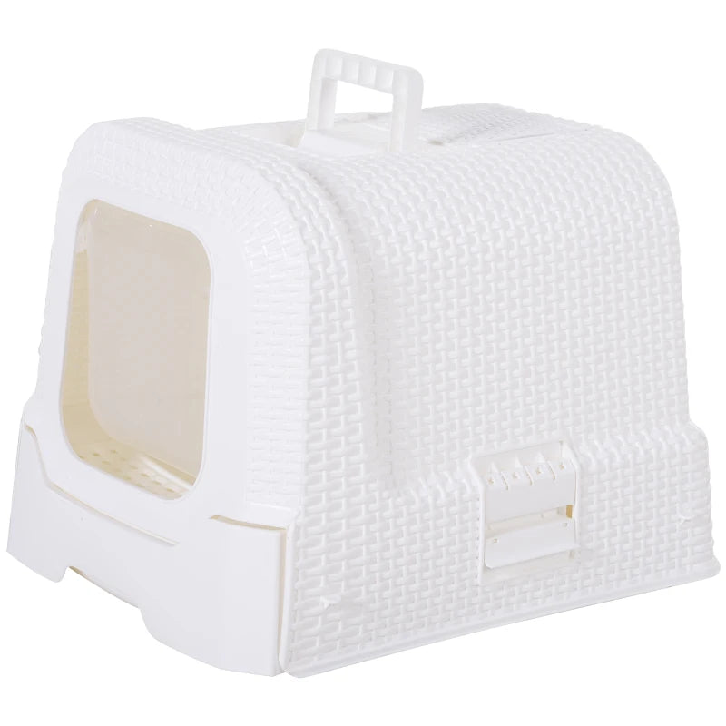 Cats Plastic Enclosed Litter Box w/ Scoop White