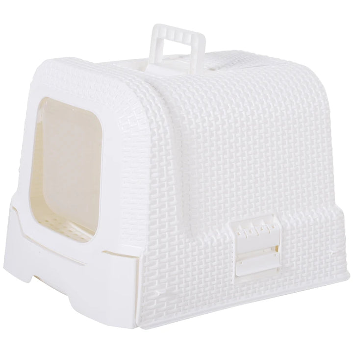 Cats Plastic Enclosed Litter Box w/ Scoop White