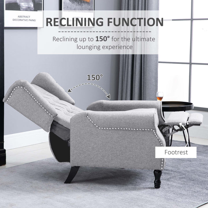 HOMCOM Recliner Armchair for Living Room, Reclining Chair, Wingback Chair with Button Tufted Back and Footrest, Light Grey