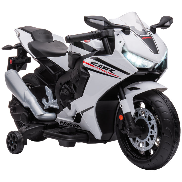 Electric Ride On Motorcycle with Headlights Music, with Training Wheels, for 3-5 Years Old, White