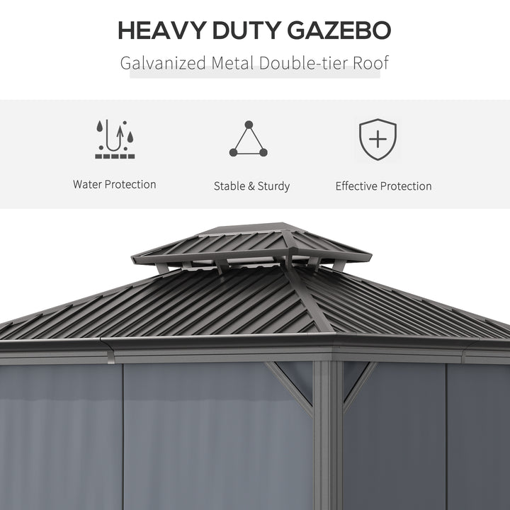 3.7 x 3(m) Outdoor Hardtop Gazebo Canopy Aluminum Frame with 2-Tier Roof &amp; Mesh Netting Sidewalls for Patio, Grey