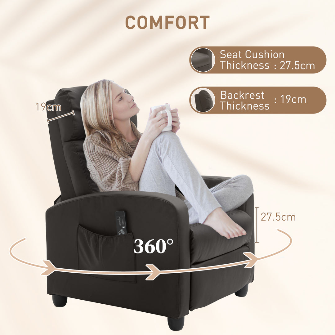 Recliner Sofa Chair PU Leather Massage Armcair w/ Footrest and Remote Control for Living Room, Bedroom, Home Theater, Brown