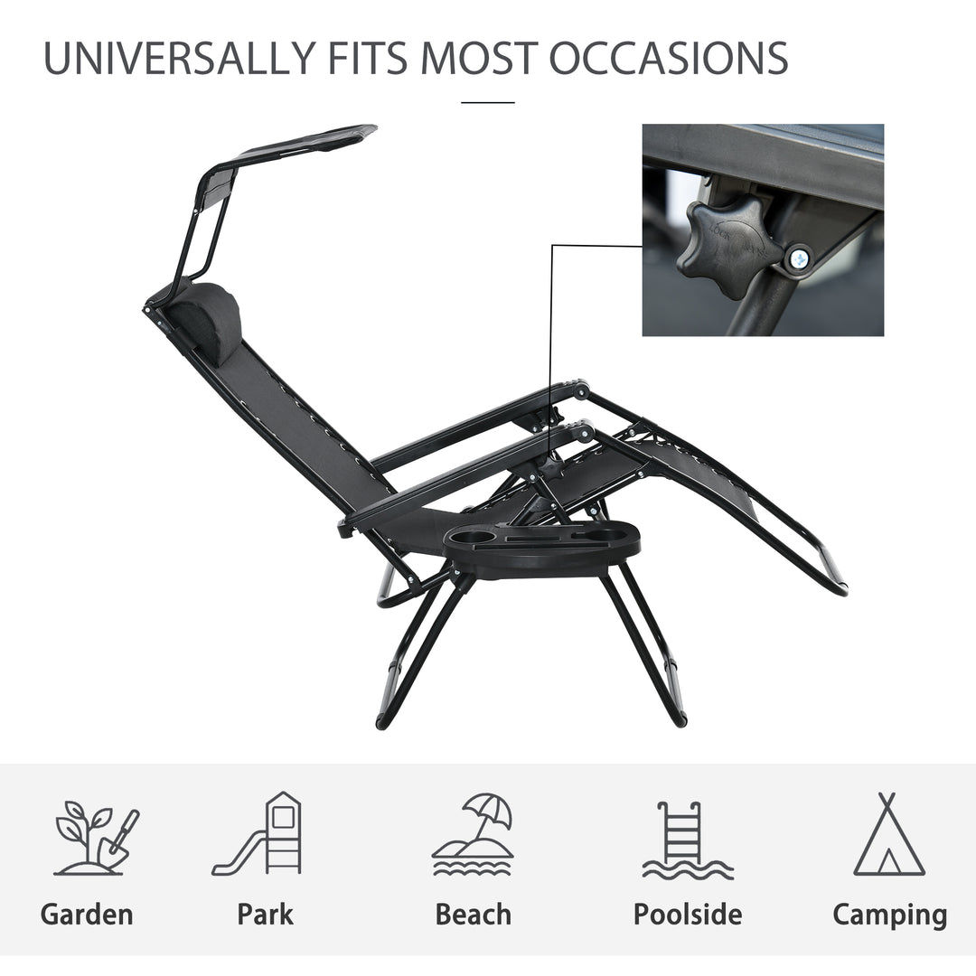 Outsunny Zero Gravity Garden Deck Folding Chair Patio Sun Lounger Reclining Seat with Cup Holder & Canopy Shade - Black