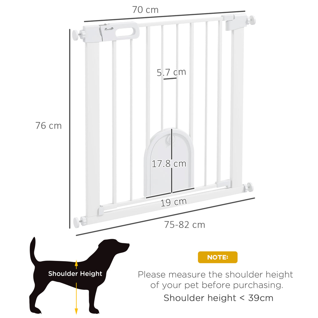 Pet Safet Gaye, 75-82cm Pressure Fit Stair, with Cat Flap, Double Locking, White