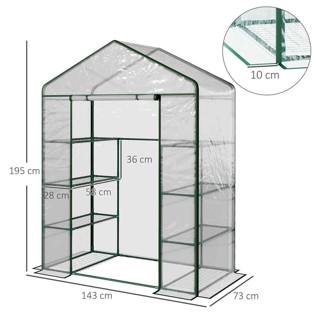 Outsunny 4 Tiers 8 Shelves Metal Frame Walk in Portable Greenhouse Transparent 143 L x 73W x 195H cm