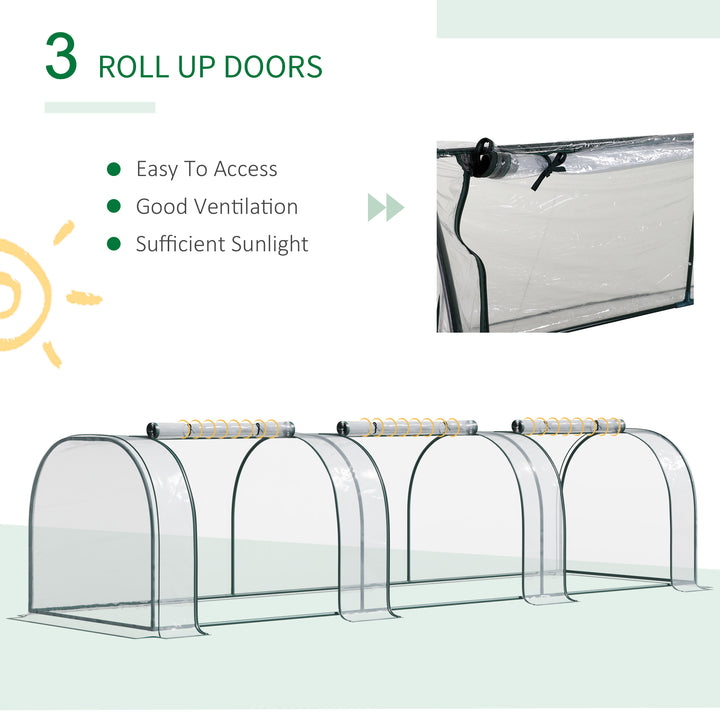 Portable Small Greenhouse, Steel Frame with Zipper Doors,PVC Tunnel Greenhouse Plant Grow House, 350Lx100Wx80Hcm-Dark Green/Transparent