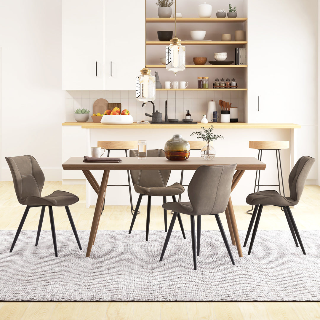 Set of 4 Contrast Stitched PU Leather Racing-Style Dining Chairs Accent Seat w/ Steel Legs Ergonomic Back Padding Home Living Room Brown