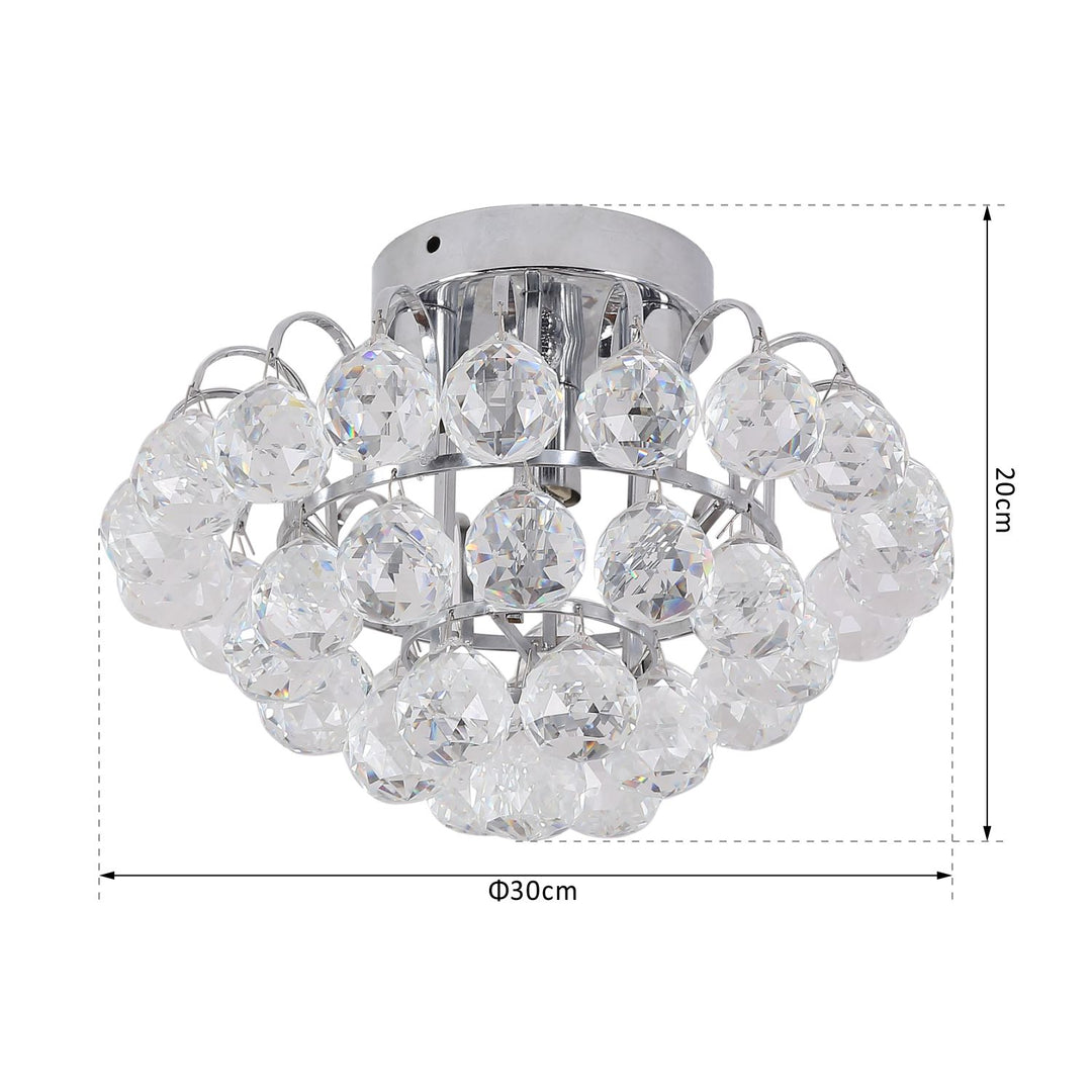 Crystal Ceiling Lamp Chandelier Hallway Flush Mount Pendant 3 Light Ф30cm Silver