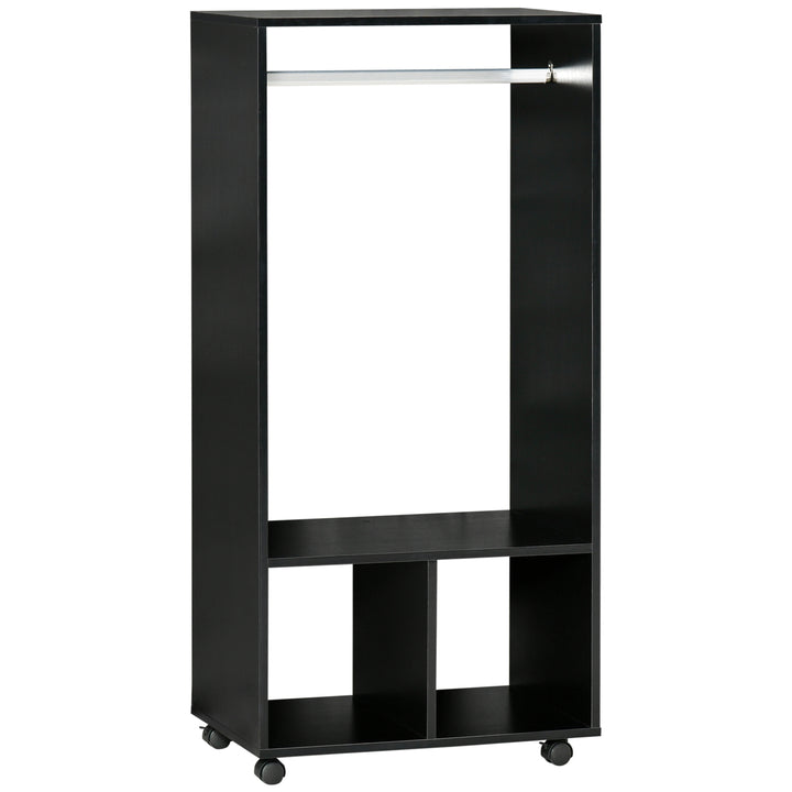 HOMCOM Open Wardrobe with Hanging Rod and Storage Shelves Mobile Garment Rack on Wheels Bedroom, Cloakroom, Black