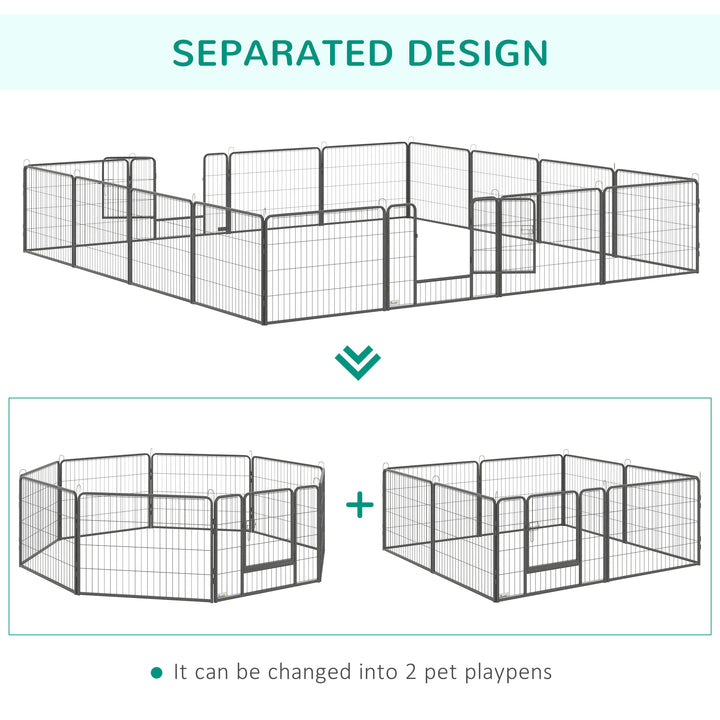 Heavy Duty Dog Pen with 2 Doors, 16 Panels Dog Playpen, Portable Puppy Pen for Indoors, Outdoors, 60H cm