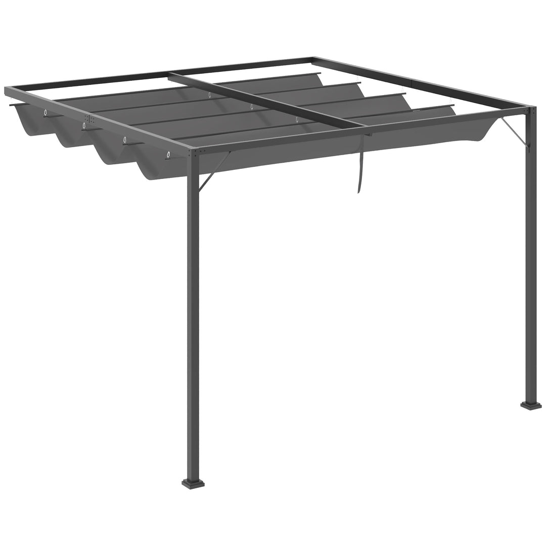 3(m) Outdoor Pergola Retractable Canopy Wall Mounted Gazebo Patio Shelter Sun Shade, Grey