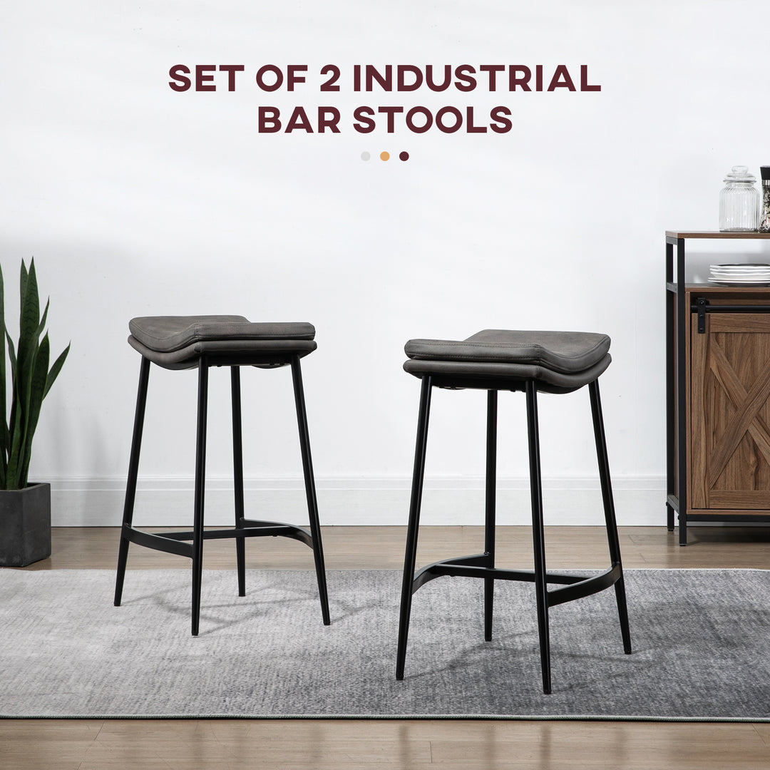 Kitchen Stools Set of 2, Microfibre Upholstered Barstools, Industrial Bar Chairs with Curved Seat and Steel Frame