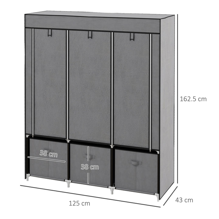 Fabric Wardrobe, Portable Wardrobe with 5 Shelves, Dark Grey