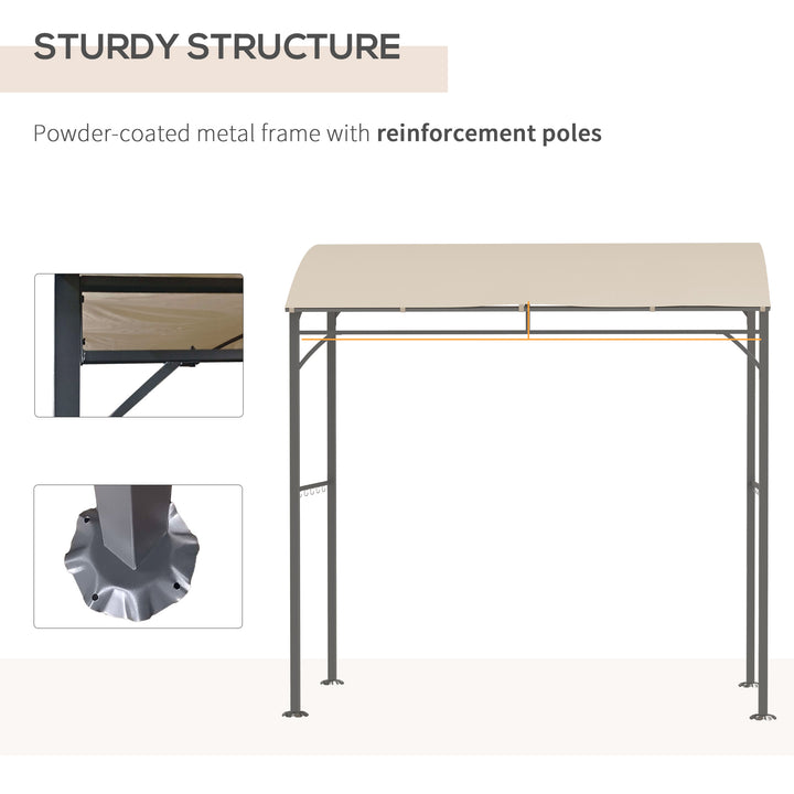 BBQ Grill Gazebo Tent 2.2 x 1.5 m with Metal Frame, Curved Canopy and 10 Hooks, Beige
