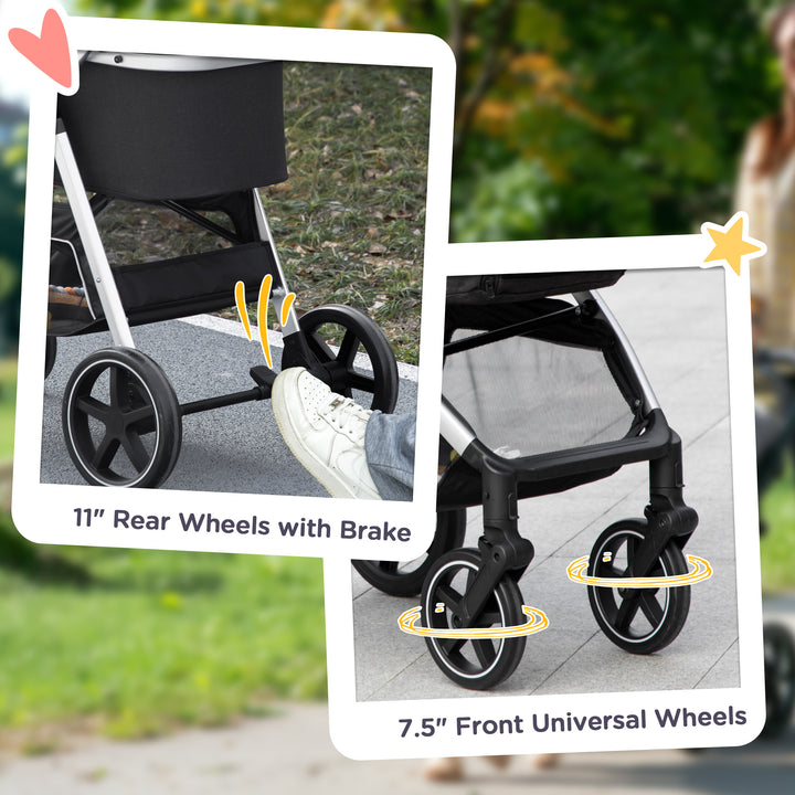 PawHut 3 in 1 Foldable Dog Pushchair, Detachable Travel Stroller w/ EVA Wheels, Adjustable Canopy, Safety Leash, Cushion, for Small Pets - Black