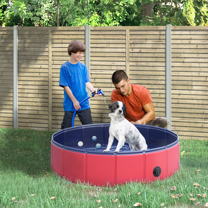 PawHut Pet Swimming Pool, Foldable, 80 cm Diameter-Red