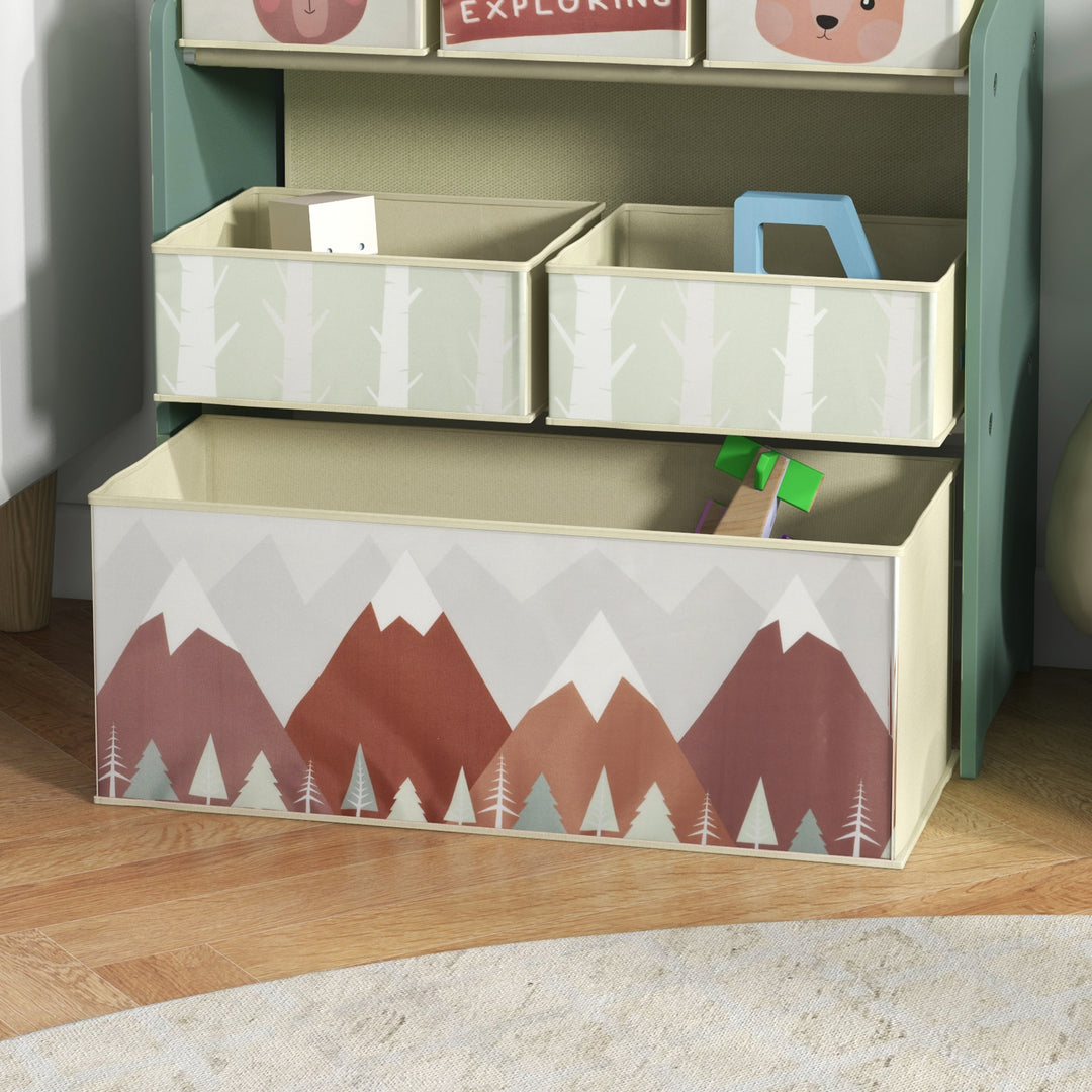 Kids Storage Units with 6 Fabric Bins, Childrens Toy Storage Organiser - Green