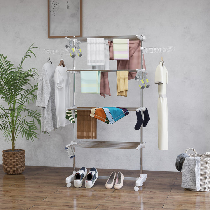 Folding Cloth Rail Adjustable Garment Rack With Wheels (4 Layer)