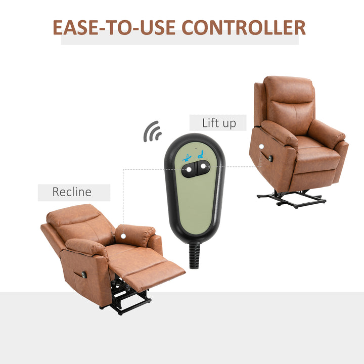 Power Lift Chair Electric Riser Recliner for Elderly, Faux Leather Sofa Lounge Armchair with Remote Control and Side Pocket, Brown