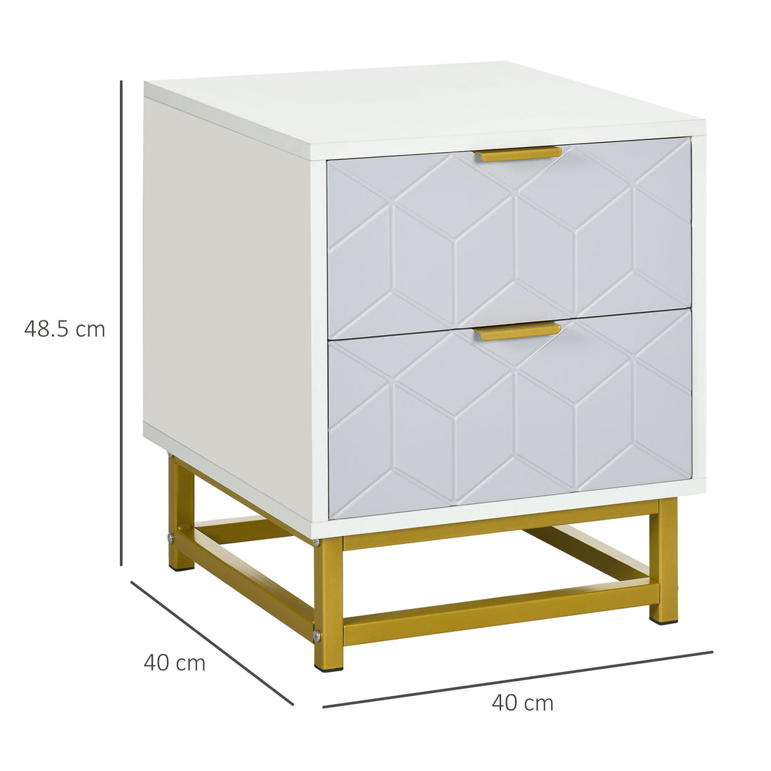 Bedside Table with 2 Drawers, Side Table, Bedside Cabinet with Steel Frame for Living Room, Bedroom, Grey and White