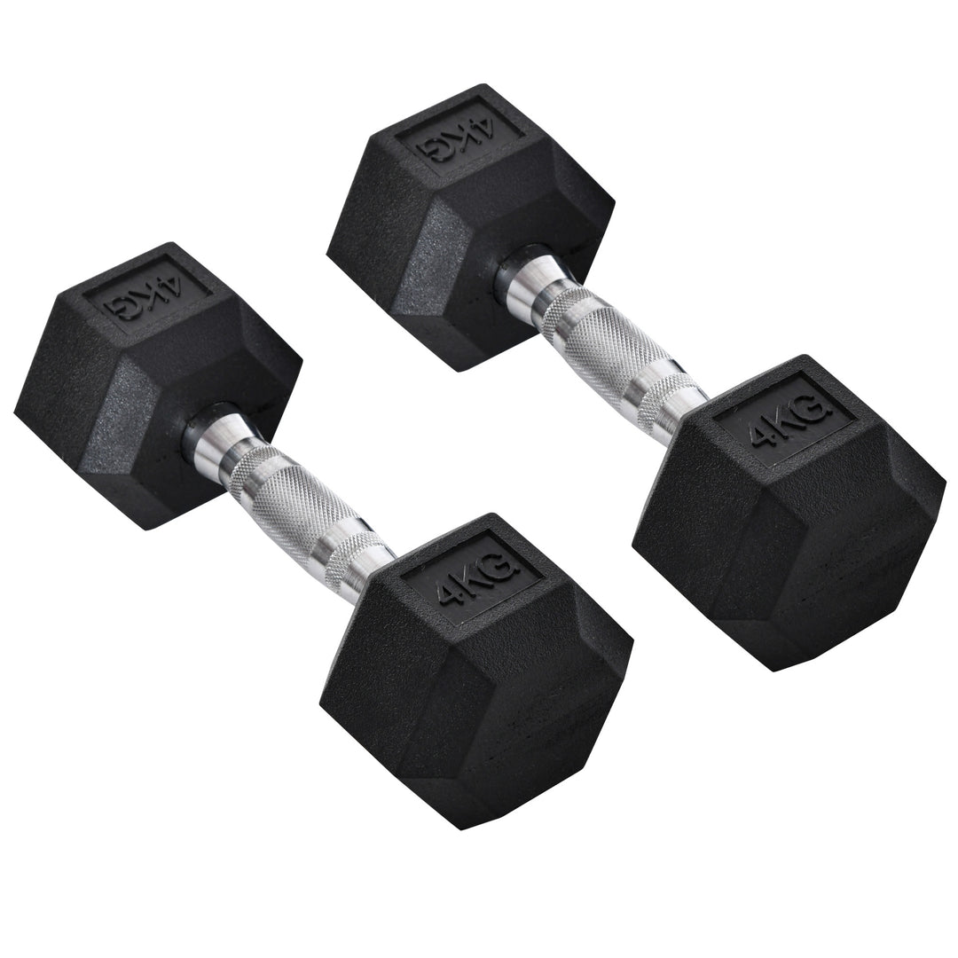 HOMCOM 2x4kg Rubber Dumbbell Sports Hex Weights Sets Home Gym Fitness Hexagonal Dumbbells Kit Weight Lifting Exercise