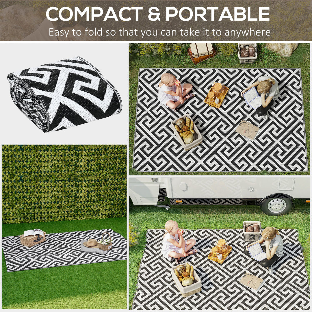 152 x 243 cm(5x 8ft) Outdoor Rug Reversible Mat Plastic Straw Rug Portable RV Camping Mat for Garden Deck Picnic Indoor, Black & White