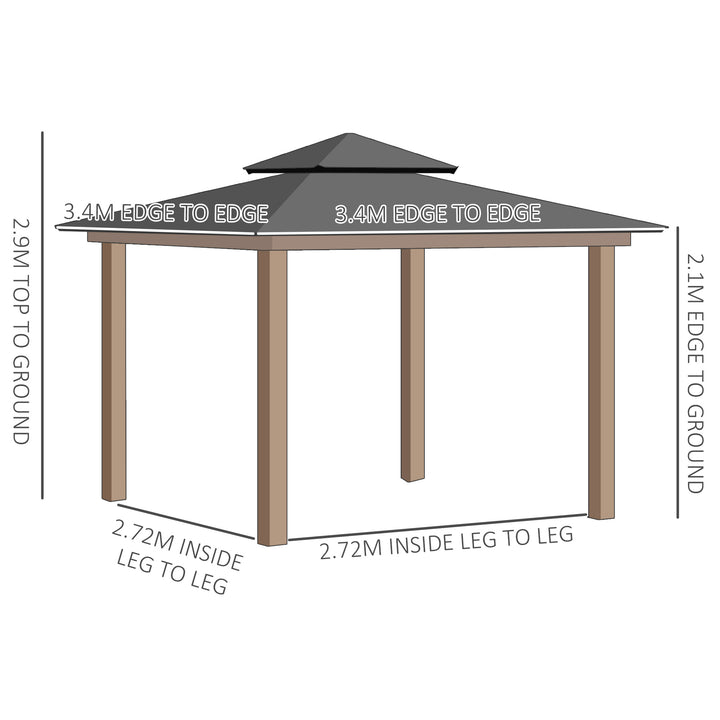 3.5 x 3.5m Outdoor Aluminium Hardtop Gazebo Canopy with 2-Tier Roof and Solid Wood Frame Outdoor Patio Shelter for Patio, Garden, Grey