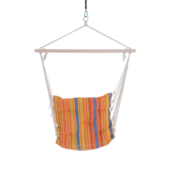 Outsunny Hanging Hammock Chair Cotton Rope Cushioned Chair Garden Yard Patio Swing Seat Wooden Cotton Cloth, Orange