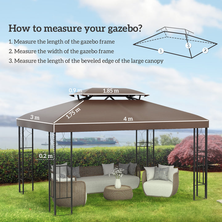 Outsunny 3x4m Gazebo Replacement Roof Canopy 2 Tier Top UV Cover Garden Patio Outdoor Sun Awning Shelters Brown (TOP ONLY)