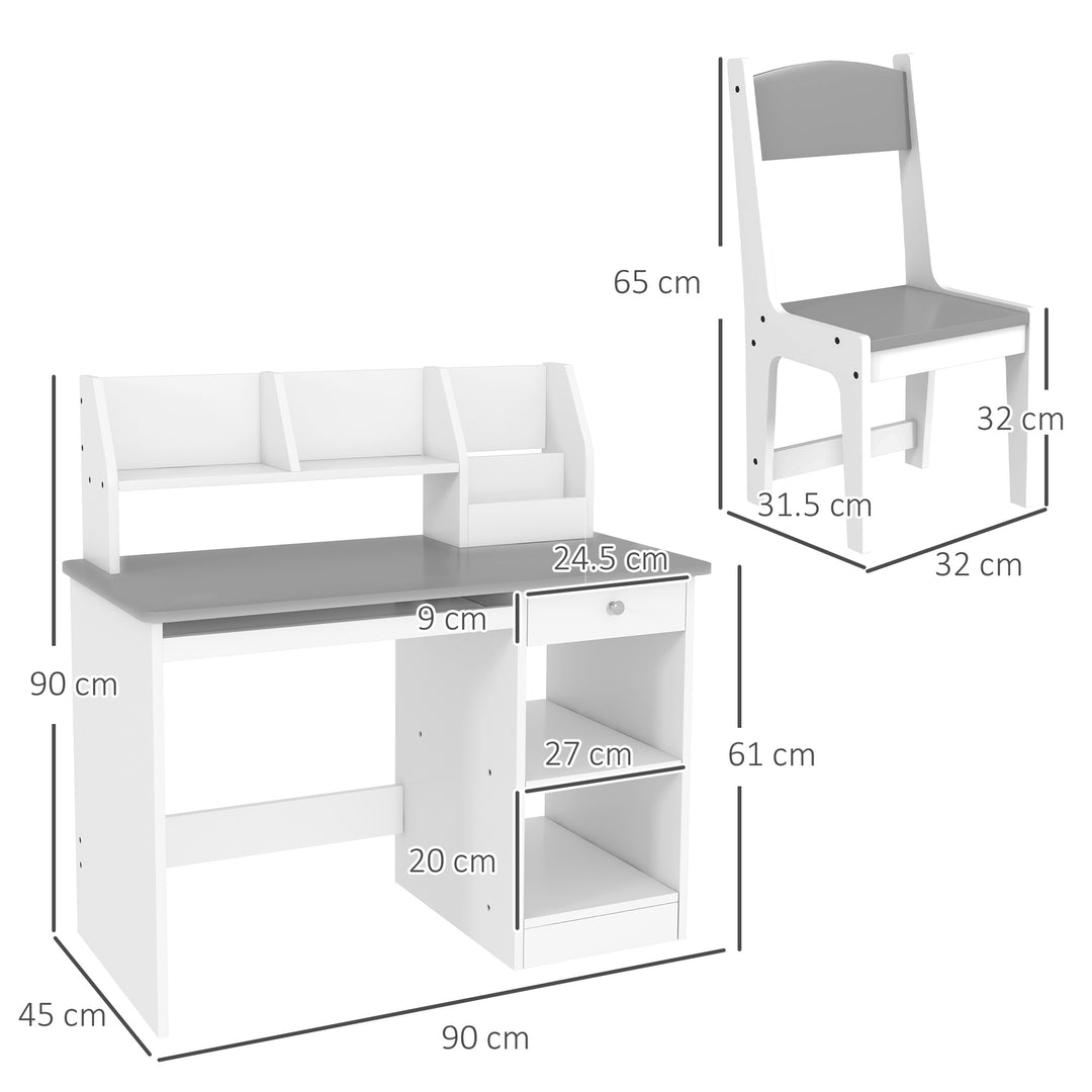 Kids Desk and Chair Set with Storage for 5-8 Year Old - Grey