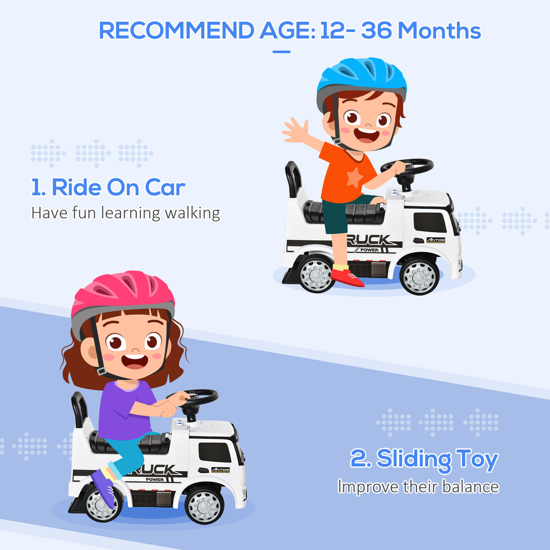 HOMCOM 3-in-1 Ride On Car Licensed Mercedes-Benz Truck Stroller Toddler Under Seat Storage Handle Steering Wheel Horn for Baby 12 - 36 Months White