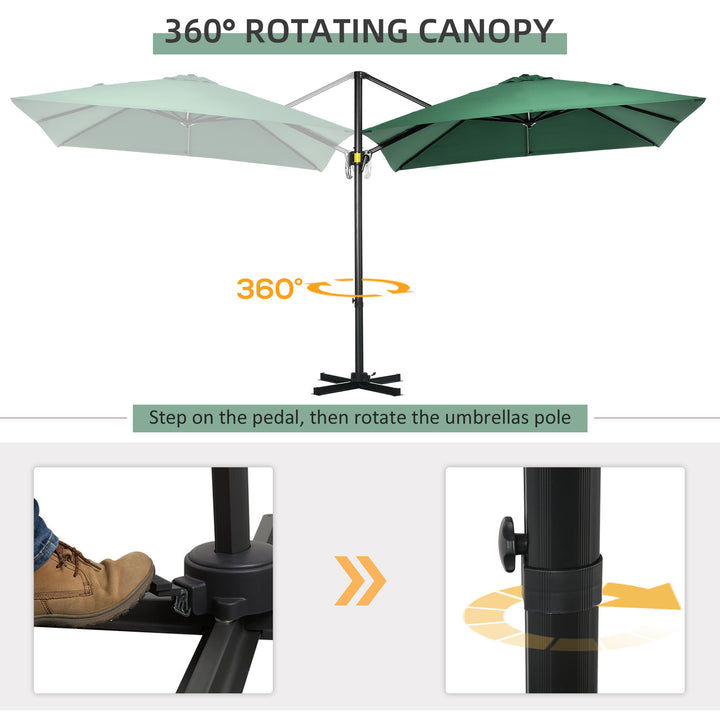 Square Outdoor Umbrella Parasol W/360° Rotation, 245Lx245Wx248H cm-Green