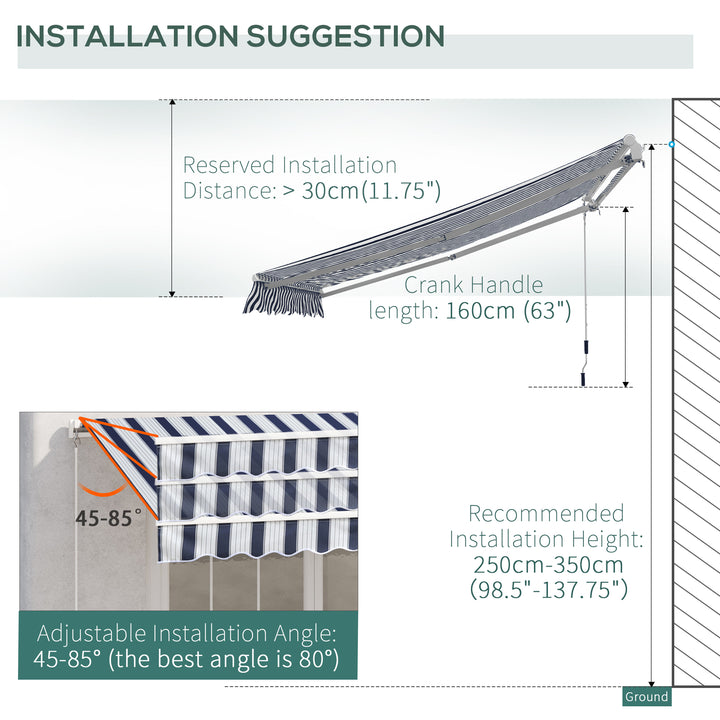 4m x 3(m) Garden Patio Manual Awning Canopy Aluminium Sun Shade Shelter Retractable Blue and White