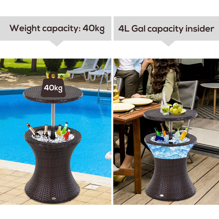 Rattan Ice Bucket Table Beer Cooler For Outdoor Patio Party Bar Garden  Brown