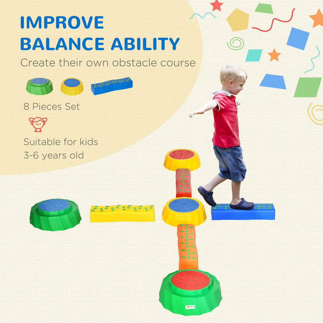 8pcs Kids Balance Beam, Balance Bridge with Non-slip Surface & Bottom, Stackable Stepping Stones for toddler, Strength Coordination Training