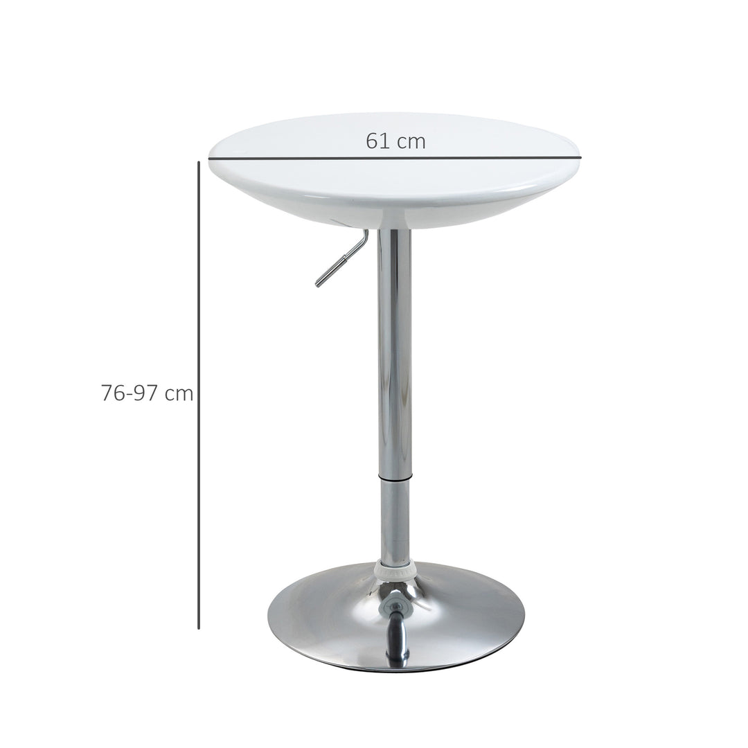 Modern Round Bar Table Adjustable Height Home Pub Bistro Desk Swivel Painted Top with Silver Steel Leg and Base, White