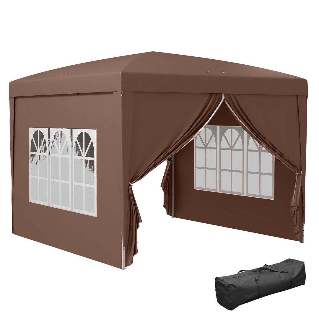 3 x 3m Pop Up Gazebo, Wedding Party Canopy Tent Marquee with Carry Bag and Windows, Coffee