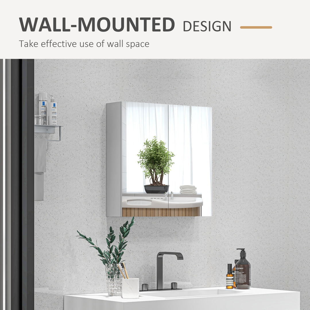 kleankin Bathroom Mirror Cabinet, Wall Mounted Bathroom Storage Cupboard with Adjustable Shelf, 60W x 15D x 60Hcm, High Gloss White
