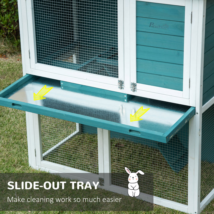 2 Tier Wooden Rabbit Hutch, Guinea Pig Cage, Bunny Run, Small Animal House for Indoor Outdoor with Slide-out Tray, 104 x 58 x 110cm, Green