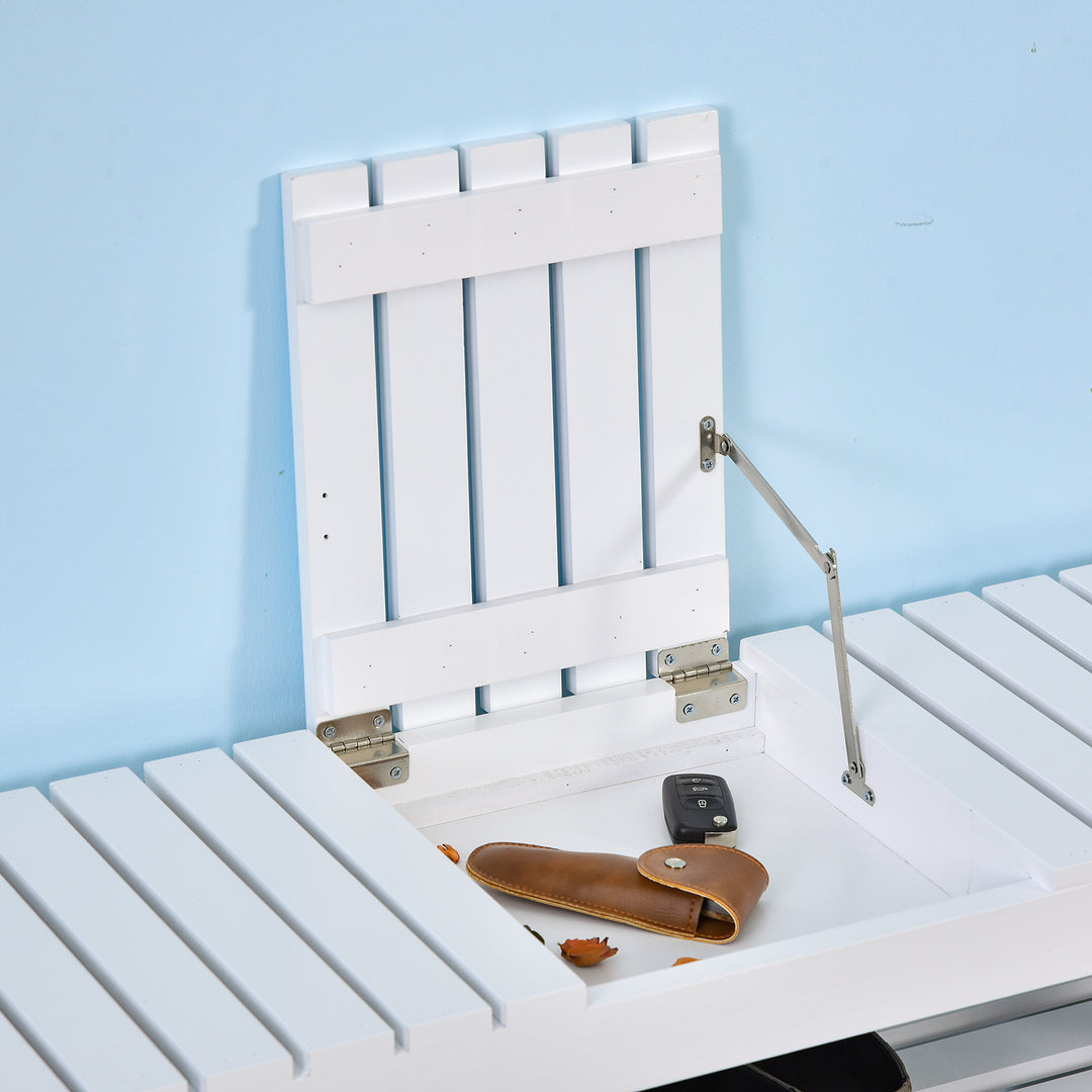 Shoe Bench, 3-Tier Wooden Shoe Rack with Hidden Storage Compartment, Slatted Shelves, Home Storage Unit, Natural, 90L x 29W x45H cm