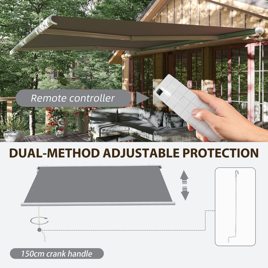 4 x 3 m Full Cassette Electric/Manual Retractable Awning with LED Light and Remote Controller, Sun Canopies for Patio Door Window, Grey