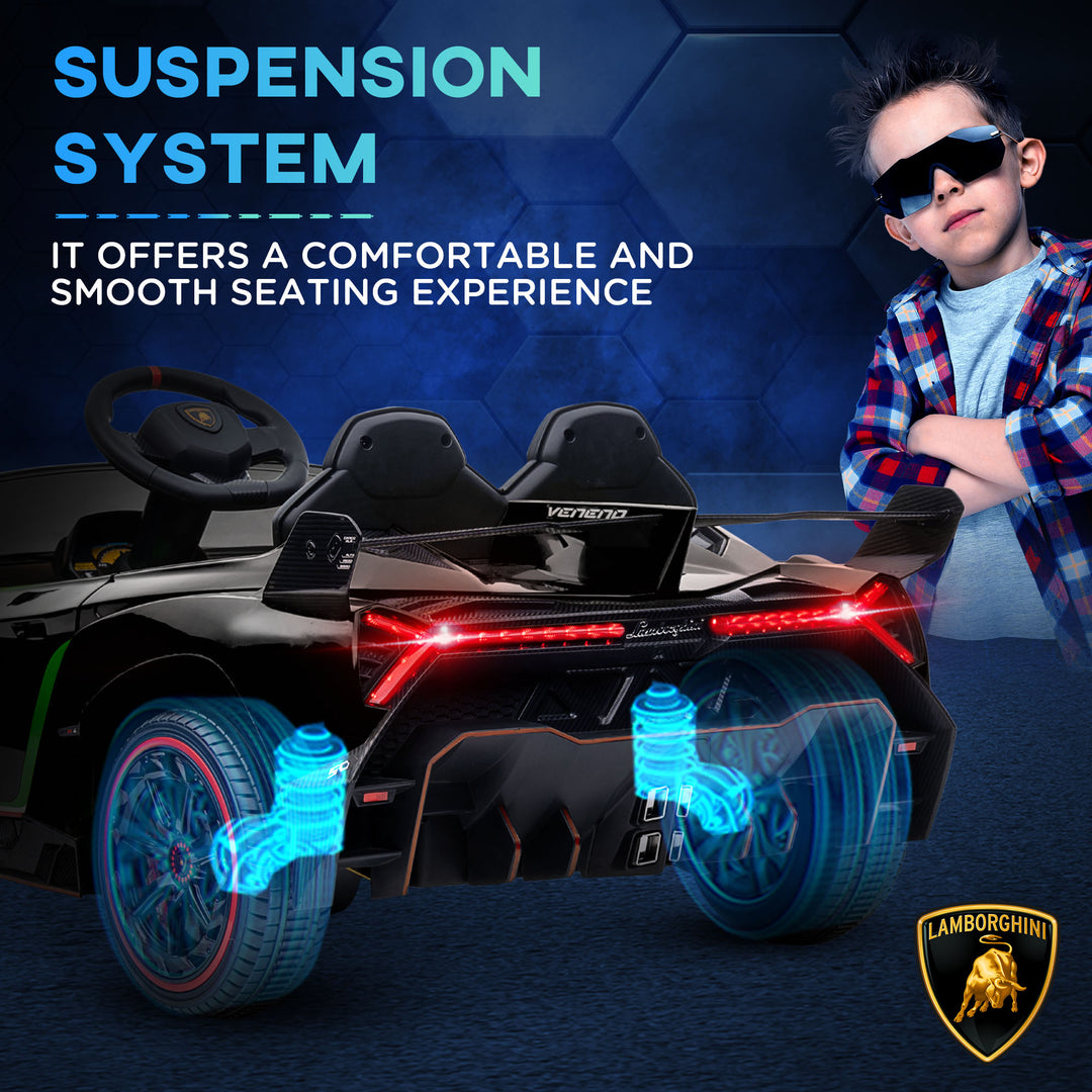 Lamborghini Veneno Licensed 12V Kids Electric Ride on Car with Butterfly Doors, Portable Battery, Powered Electric Car with Bluetooth, Remote, Music, Horn, Suspension, for 3-6 Years - Black